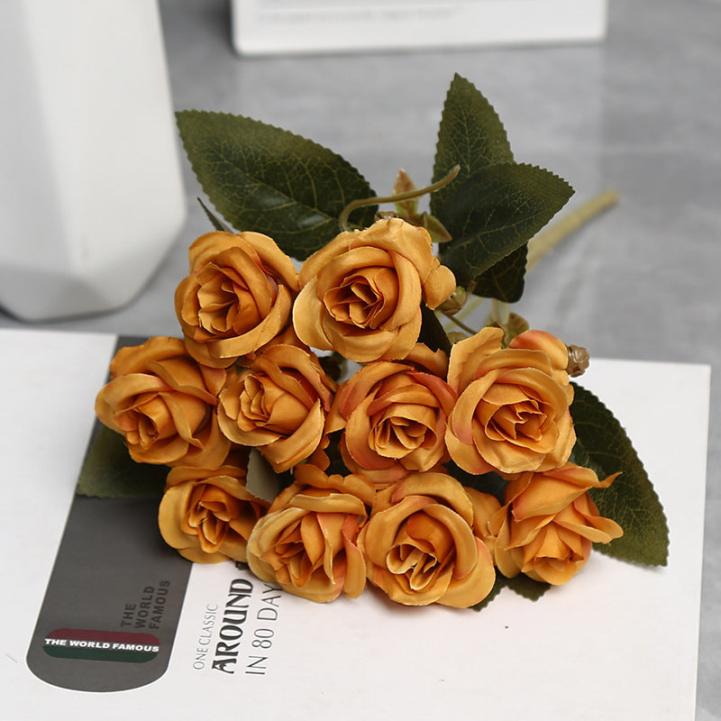 Artificial Silk Rose Bouquet with 10 Blooms, 12" Tall Faux Roses for Weddings, Home Decor & Events