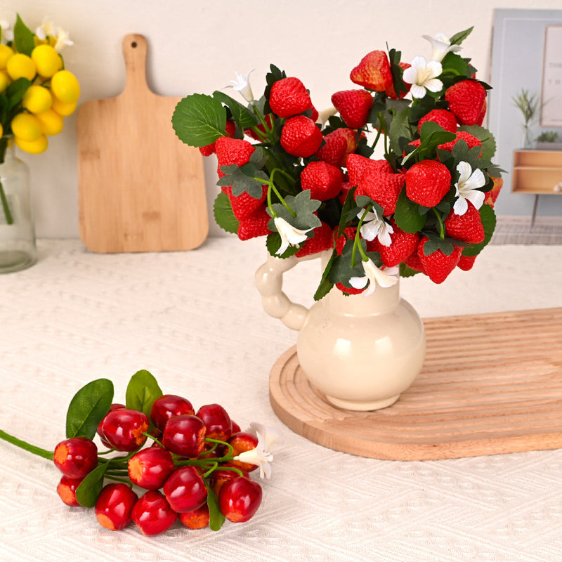Strawberry Artificial Fruit Bush, 19-Bloom Bundle, 11" Tall, Perfect for Home Decor and DIY Projects