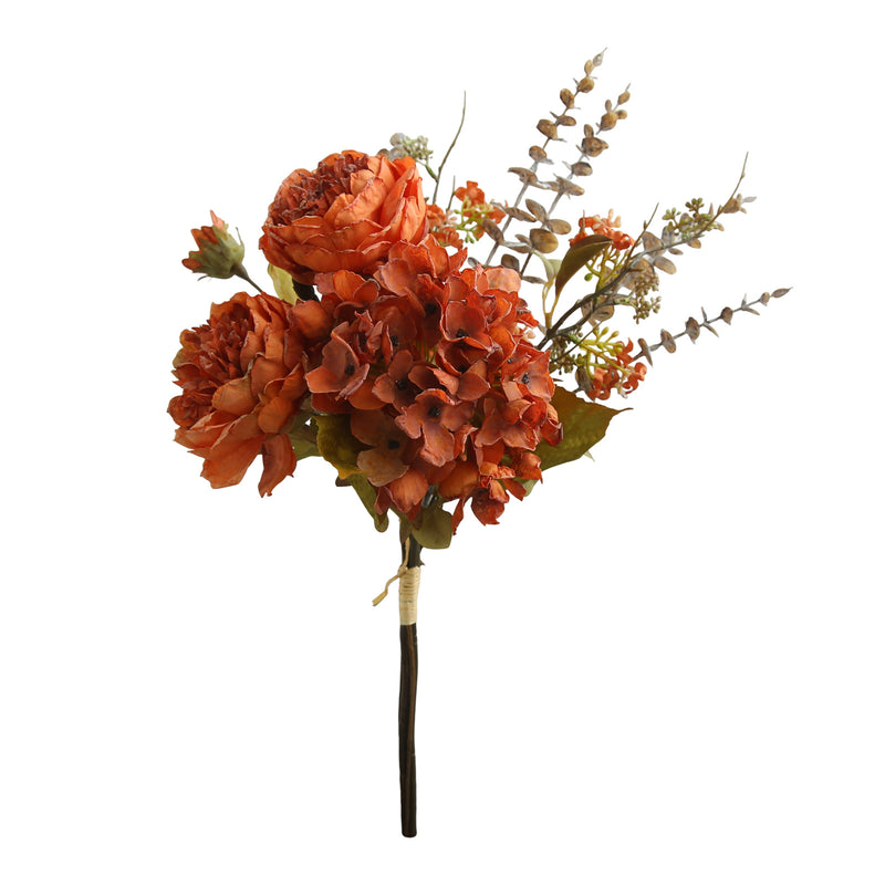 Artificial Peony & Hydrangea Bouquet, 3-Bloom Faux Silk Flowers with Bendable Stems, Autumn Home & Wedding Decor