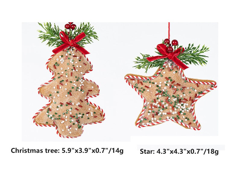 Bulk Christmas Ornaments Non-woven Xmas Tree Star with Red Bow Pendant Xmas Scene Decor Wholesale