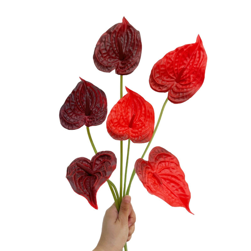 Single Stem Anthurium Flamingo Flower, 22" PU Realistic Artificial Floral for Weddings, Home Decor & Commercial Spaces
