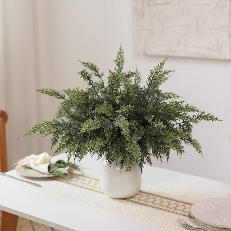 Set of 16 Artificial Cedar Stems, 13" Realistic Greenery Branches for DIY Holiday Wreaths, Vase Arrangements & Home Decor