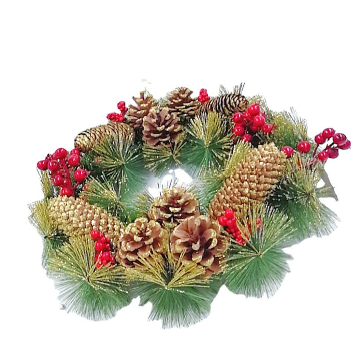 Bulk 15" Artificial Xmas Wreath with Pinecones Red Berry Ornament for Door Hanging Decor Christmas Wholesale