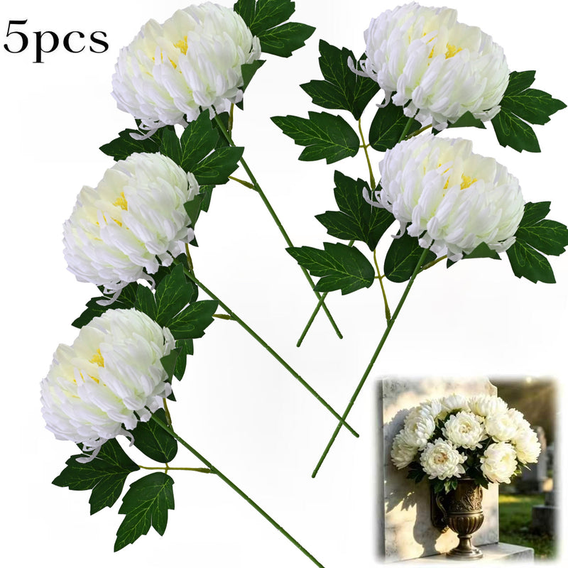 Single Stem Artificial Chrysanthemum, Realistic Silk-Like Fabric Flower, 13.4" Height for Home Decor, Wedding, Party, Office