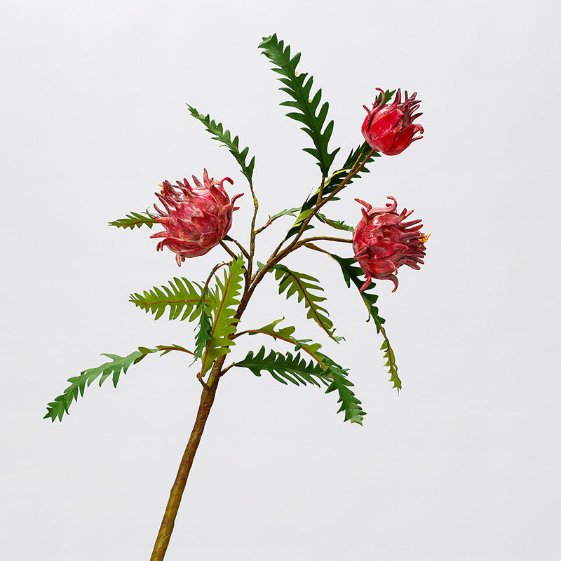 Artificial Thistle Single Stem, 14 Leaves & 3 Blooms, 39" Tall Faux Floral for Home Decor, Wedding Centerpieces, Commercial Display