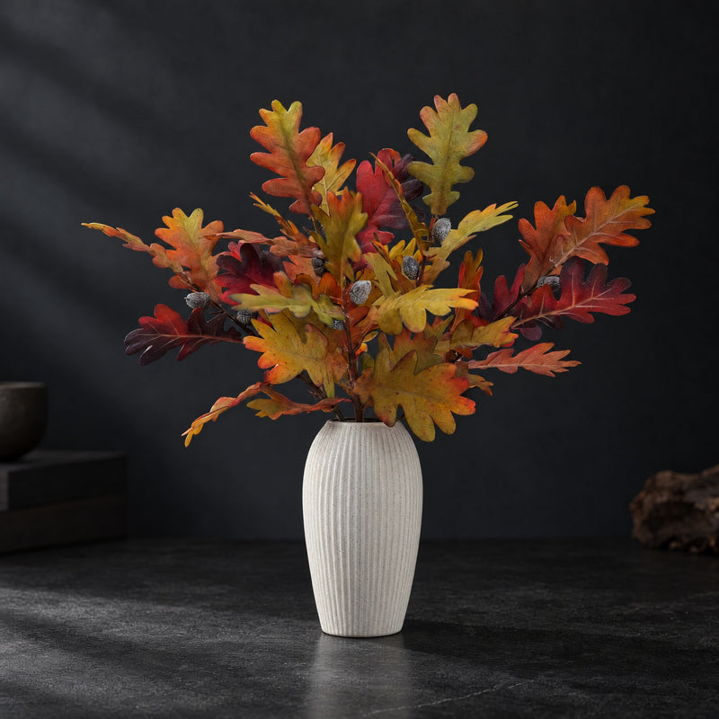 Artificial Autumn Leaf Branch, Rubber Tree Foliage Bush, Single Pick in Faux Silk Fabric, for Vase Arrangements & Fall Decor