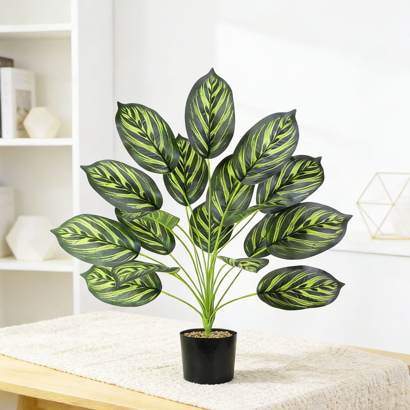 Artificial Golden Allusion Leaf Plant, 17" Tall Potted Faux Alocasia for Home Office Wedding Decor, Bendable Stems, No Maintenance