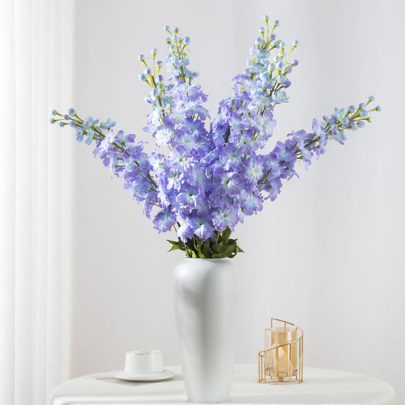 45" Artificial Delphinium Bush, Faux Silk Flower Arrangement for Weddings, Home Decor & Events