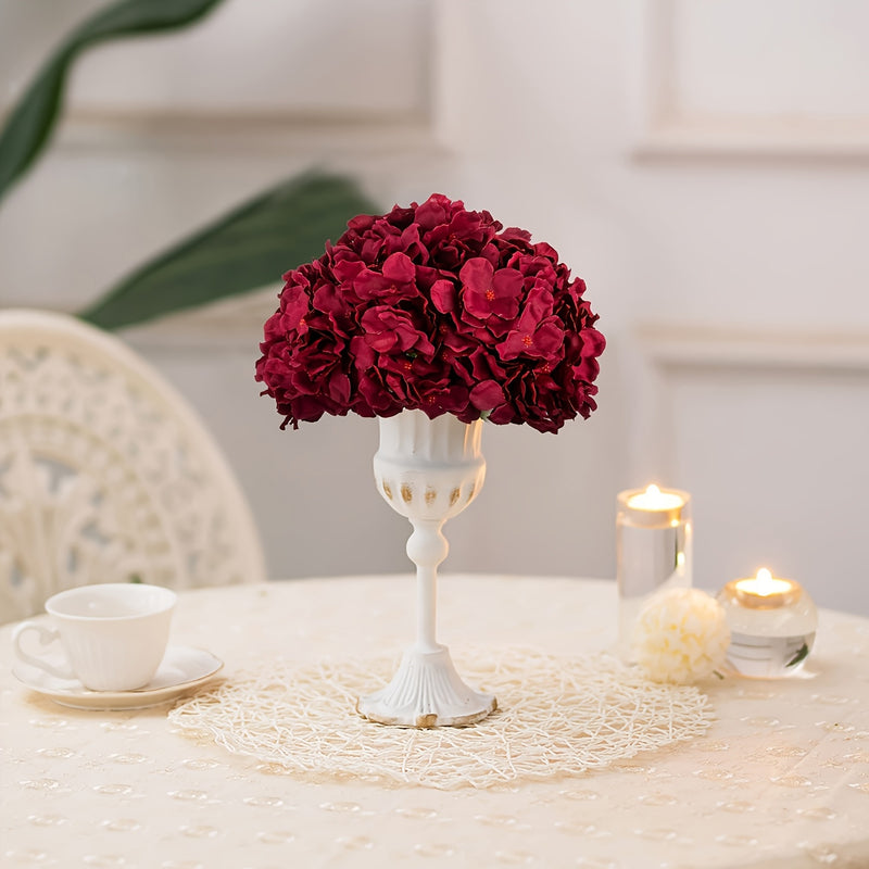 Burgundy Artificial Hydrangea Loose Flower Heads, Pack of 10, Silk-Like Fabric for Wedding Decor & Home Styling