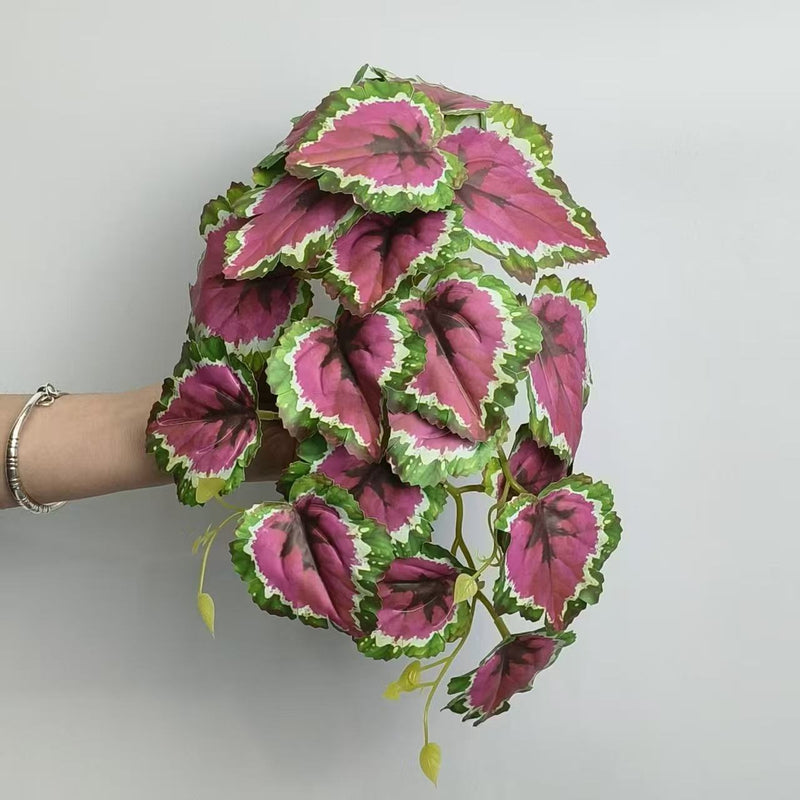 Single Stem Begonia Leaf Artificial Greenery, 12 Inches, Plastic, for Home & Commercial Decor