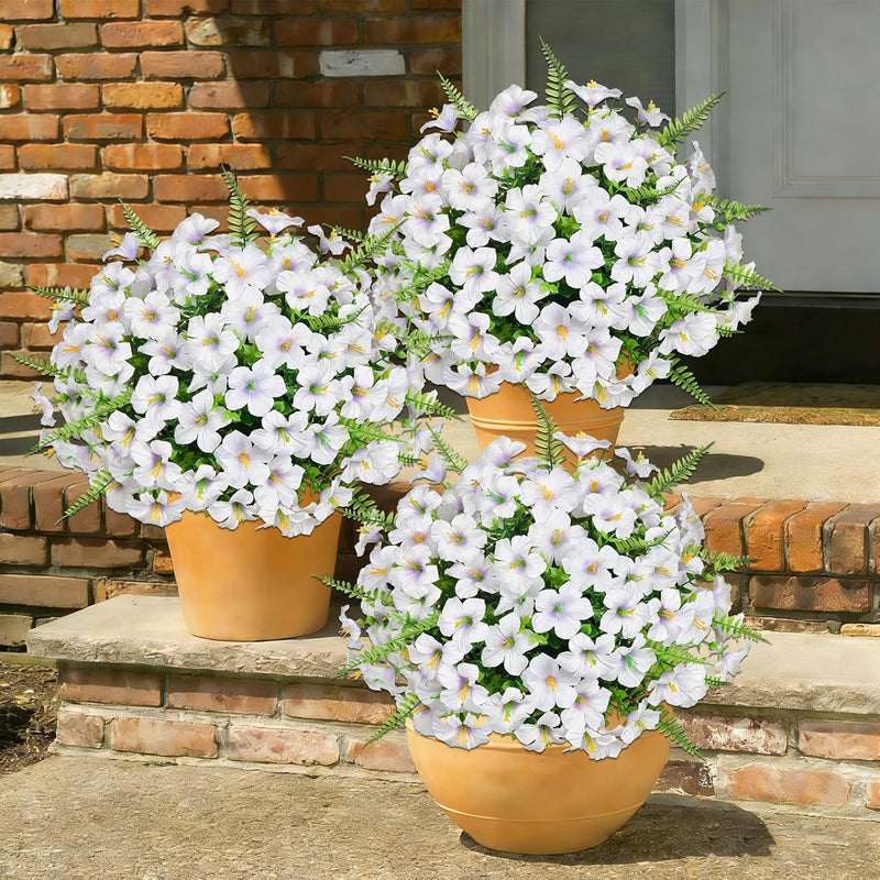 Artificial Eucalyptus & Trumpet Flower Bushes with Persian Fern, 9-Piece Set, Plastic, Rustic Indoor Outdoor Greenery