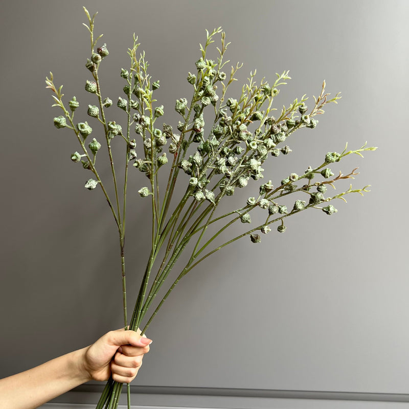 Artificial Eucalyptus Berry Bush, 3-Fork White Green Faux Stems, Set of 5 for Wedding & Home Decor