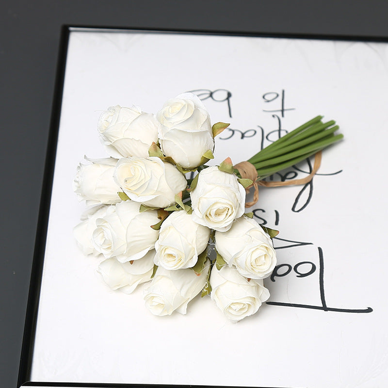 12-Bloom Silk Rose Bouquet, 10" Height, Realistic Faux Flowers for Weddings, Home Decor & Events