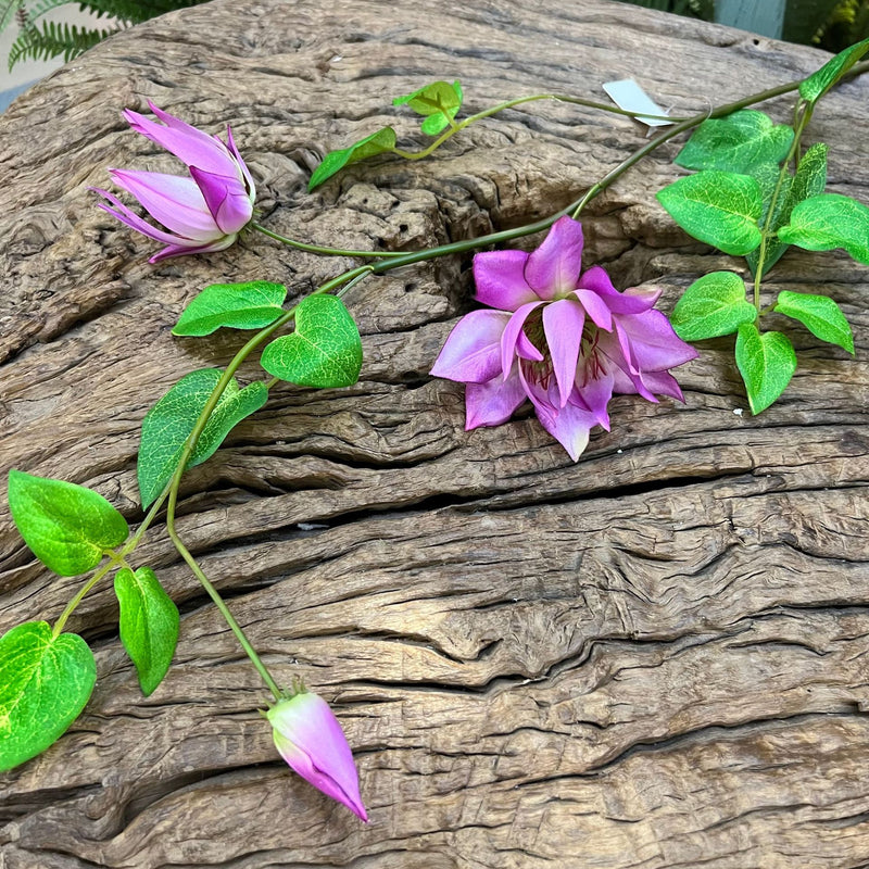 Artificial Clematis Single Stem Flower, 35" Long, 3 Blooms, Silk Material, Rustic & Luxe Theme, Perfect for Home Decor, Weddings, and Commercial Spaces
