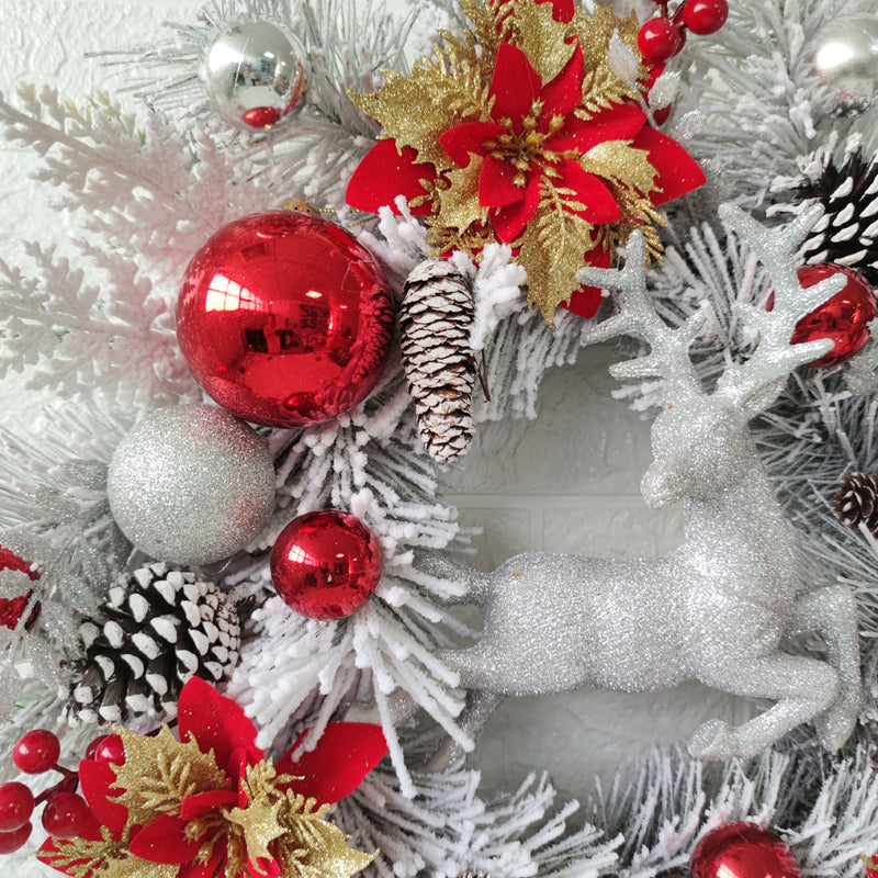 Bulk Christmas Wreaths Elk Cedar Pinecones Glitter Poinsettias Flowers Artificial Wreaths for Front Door Wall Hanging Holiday Party Decoration Wholesale