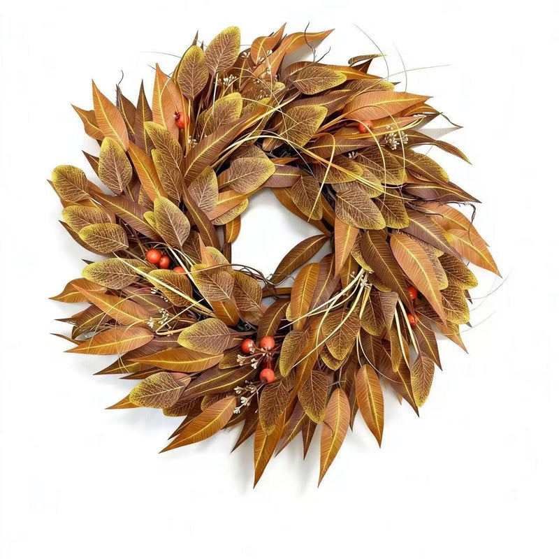 18" Autumn Eucalyptus Leaf Wreath with Berries, Fall Decor, Indoor Outdoor Door Hanging