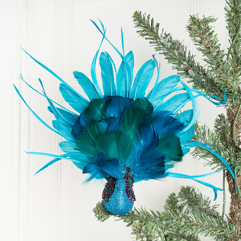 Bulk Christmas Glitter Simulated Peacock Ornaments with Open Screen Decorations for Xmas Tree Home Wall Door Party Decor Wholesale
