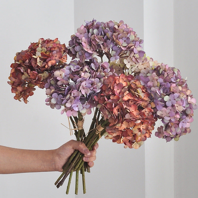Artificial Hydrangea Bouquet with 3 Blooms, PVC & Faux Silk Fabric, Pink, Orange or Purple for Weddings & Home Decor