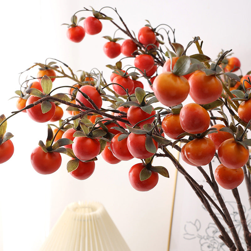 Artificial Mini Persimmon Bush with 14 Blooms, 28" Long Foam Fruit Stems for Home Decor, Weddings & Events