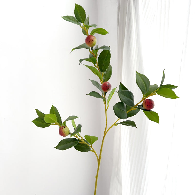 Artificial Camellia Fruit Bush, Faux Red Berry Tea Branch with Bendable Stems, for Home Decor, Wedding & Display