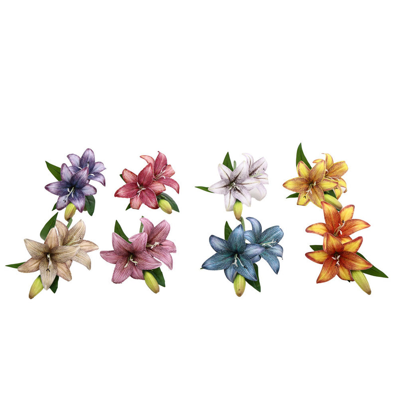 16" Single Stem Lily with 3 Blooms, Artificial Flower for Weddings, Home Decor, and Events