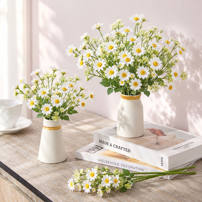 Artificial Daisy Bush, Faux Chamomile Flowers with Bendable Stems, Wedding, Home Decor & Window Display