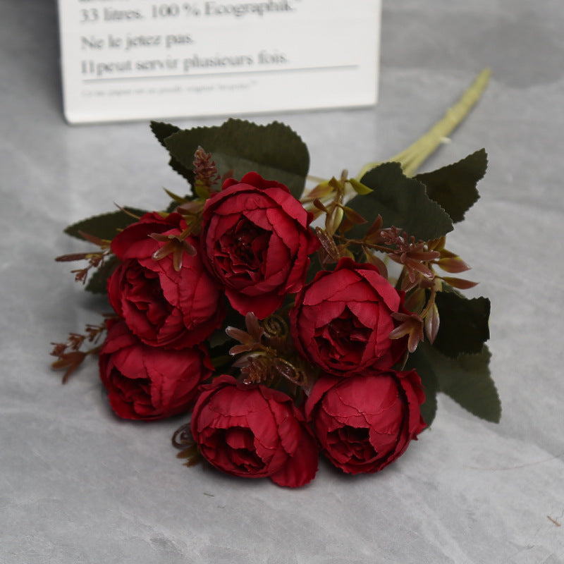 11" Realistic Peony Single Stem with 6 Blooms, Faux Silk Flower for Home Decor, Weddings & Events