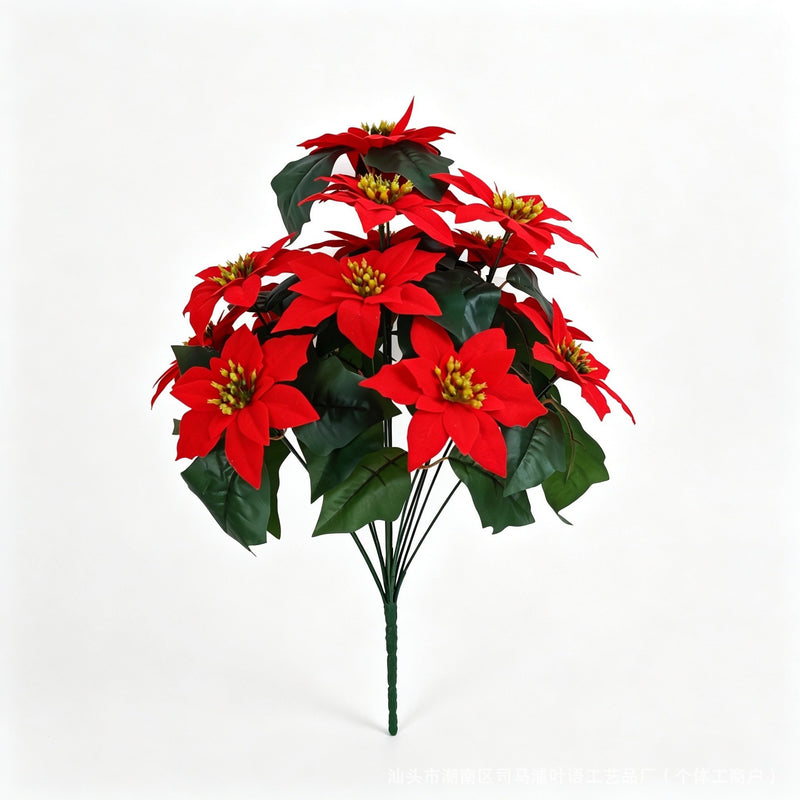 20" Artificial Poinsettia Bush with 14 Blooms, Realistic Christmas Floral Arrangement for Holiday Decor, Wedding Centerpieces, and Home Styling