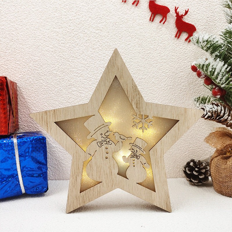 Bulk LED Star with Hollow-out Elk Snowman Hanging Ornaments Wholesale