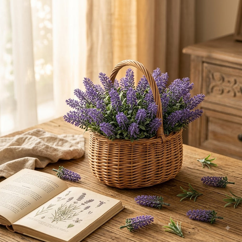 50 Artificial Frosted Lavender Sprigs, 4" Mini Faux Flowers for DIY Arrangements, Wedding Decor & Home Styling
