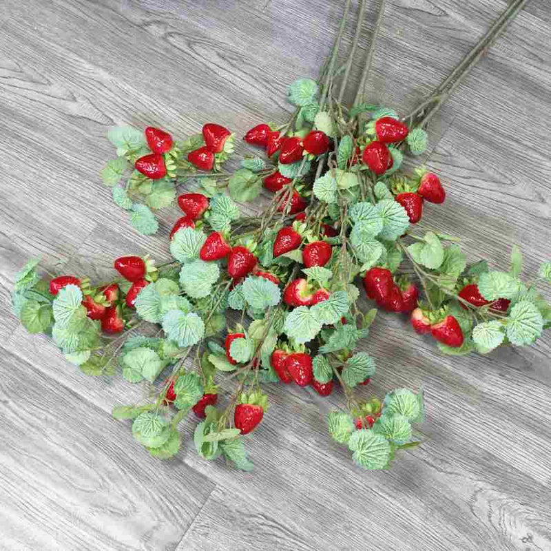 Artificial Wild Berry Bush with Strawberry-Like Fruits, 35" Tall Faux Foam Berries for Home Decor, Weddings & Events