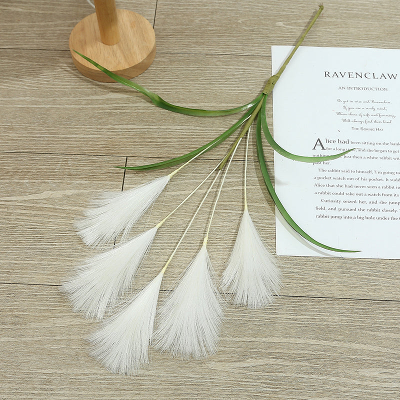 20" Artificial Pampas Grass Single Stem, Faux Silk Feather Reed for Wedding Decor & Modern Home Styling