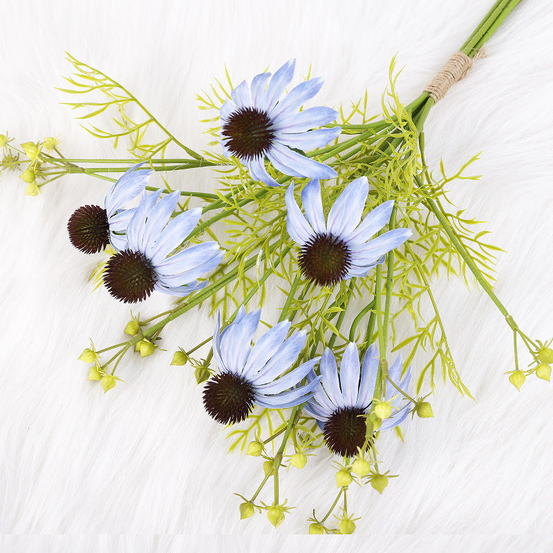 Artificial Echinacea Bouquet, 6 Coneflower Heads on 4 Bendable Stems, Faux Silk & Plastic, for Weddings & Home Decor