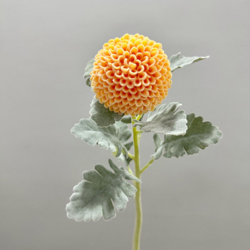 Artificial Chrysanthemum Pompon Single Stem, 14.5" Fluffy Faux Flower for Wedding Centerpieces, Home Decor, Office & Events