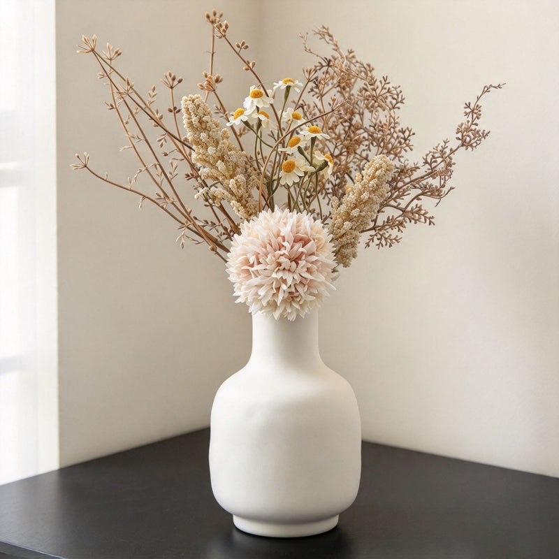 Artificial Dandelion & Wheat Ear Bouquet, Faux Pom Pom Mum Stems, Wedding, Home & Event Decor