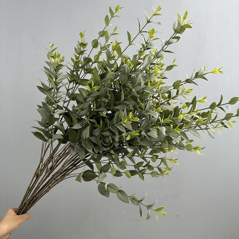 Artificial Eucalyptus Stem, Faux Silk Greenery Branch with 9 Leaves, Bendable, Wedding & Home Decor