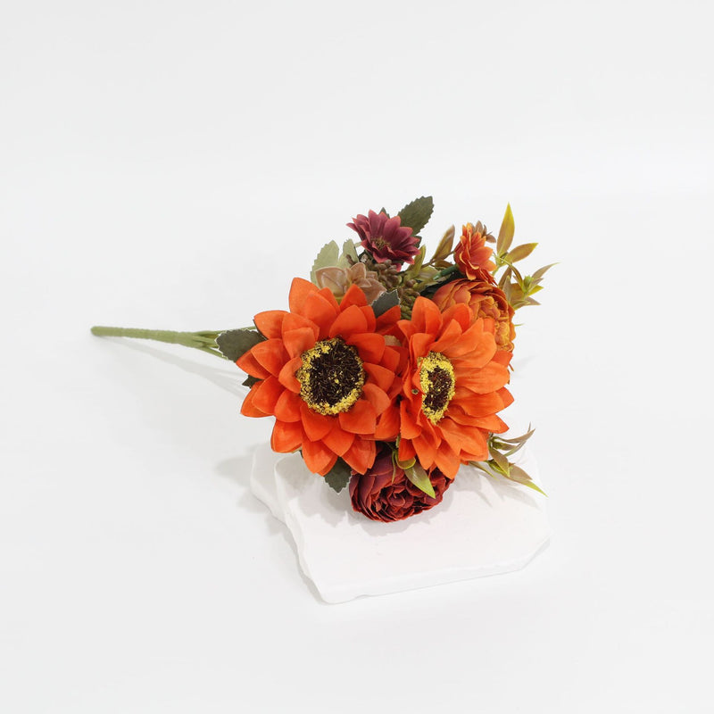 13" Artificial Peony, Daisy & Sunflower Bush with 8 Blooms, Plastic Faux Flowers for Home, Wedding, Outdoor Decor