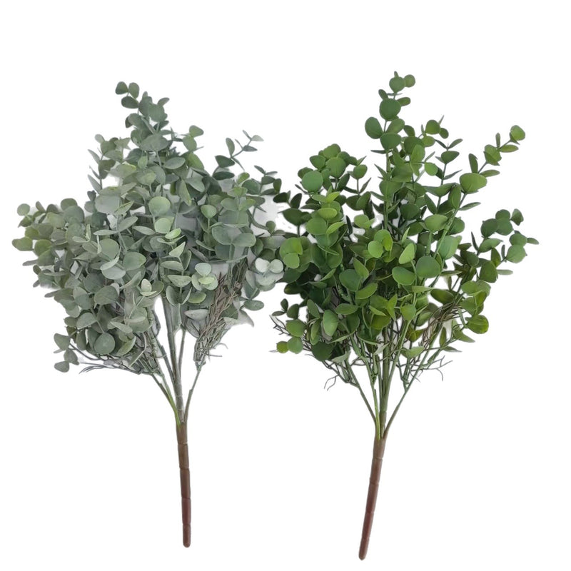 Artificial Eucalyptus Bush with 7 Branches, 15" Tall, Realistic Plastic Greenery for Home Decor, Weddings & Events