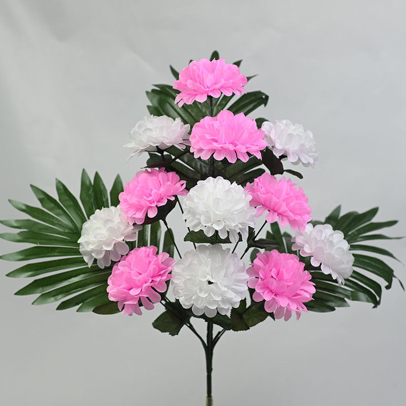 12-Bloom Artificial Chrysanthemum Bush, 20" Tall Plastic Faux Flowers for Outdoor Decor, Cemetery Arrangements & Home Vases