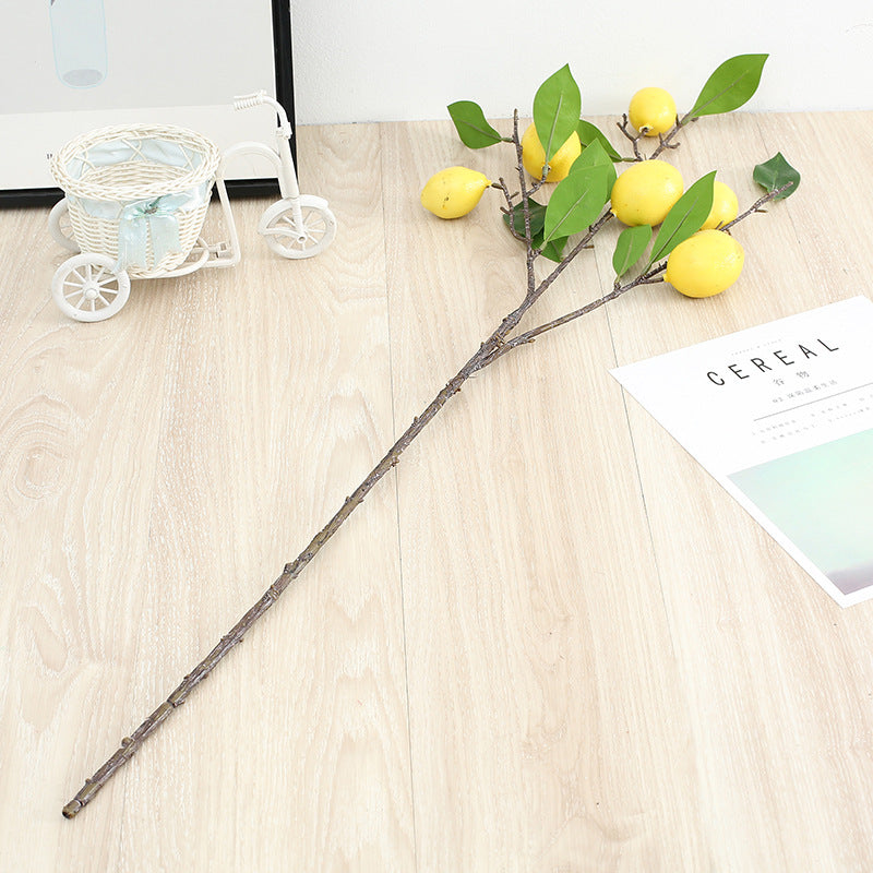 Bulk 34 "ramas artificiales de limón accesorios de frutas falsas realistas con hojas verdes al por mayor 