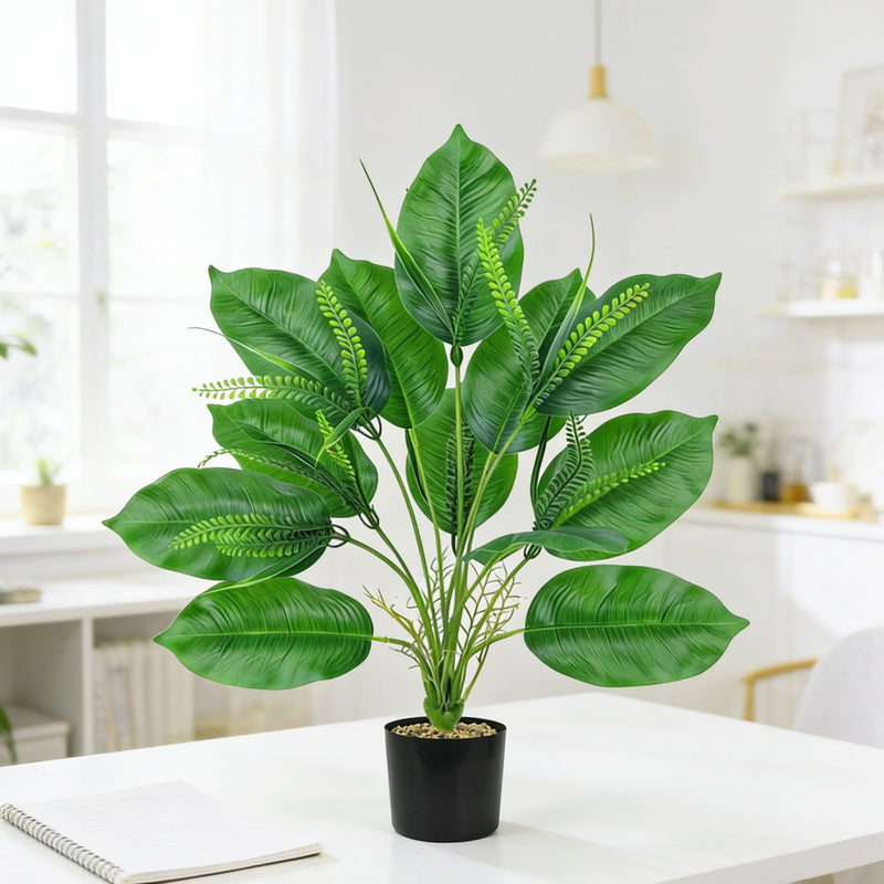 Artificial Areca Palm Bush with Travelers Palm Leaves, 21" Tall Faux Tropical Plant for Home Office Decor, Wedding & Event Styling