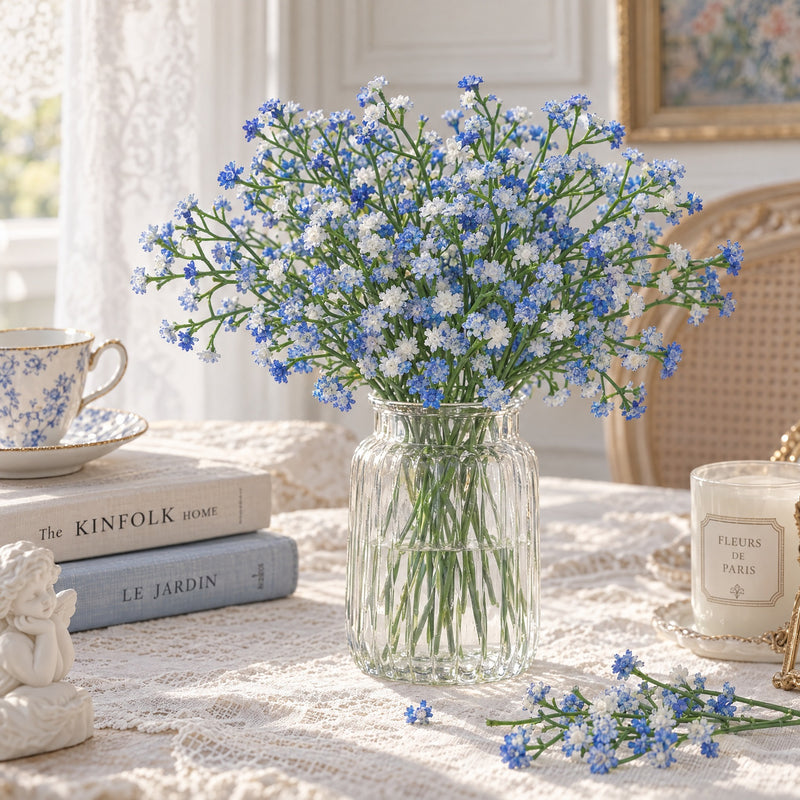 Artificial Baby's Breath Stems, Set of 10 White or Sky Blue Gypsophila Stems for Wedding Centerpieces, Home Decor, Floral Arrangements (11" Tall)