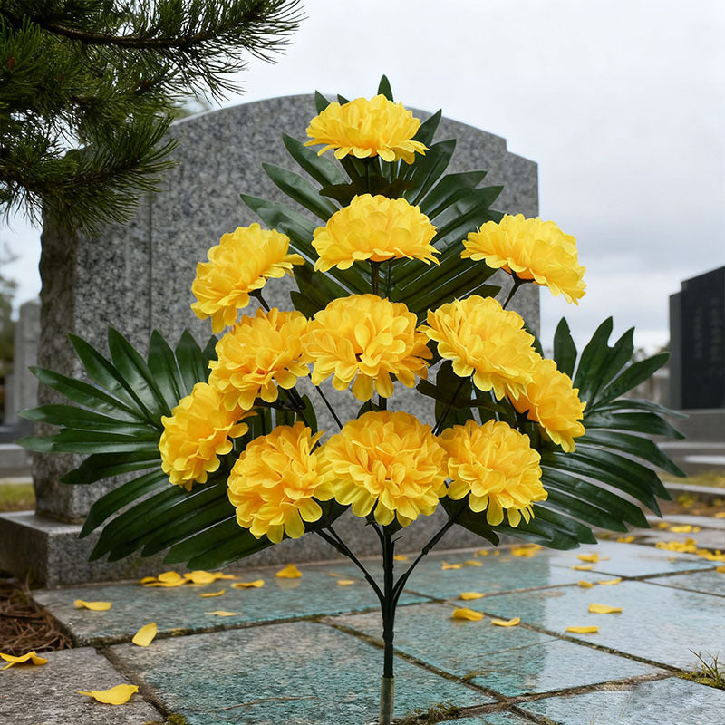 12-Bloom Artificial Chrysanthemum Bush, 20" Tall Plastic Faux Flowers for Outdoor Decor, Cemetery Arrangements & Home Vases