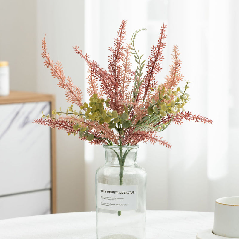 Artificial Eucalyptus & Fern Greenery Bush, Autumn Faux Foliage Stem, Mixed Material, for Vase, Wedding & Home Decor