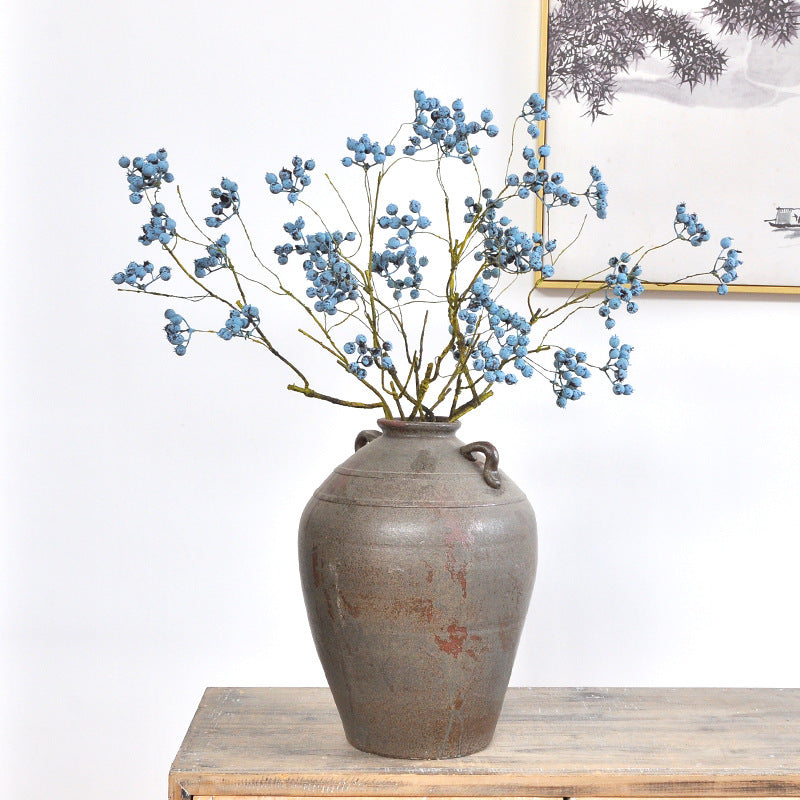 Artificial Blueberry Berry Stem, Single Stem with 9 Berry Clusters, Faux Foam Fruit Branch for Wedding & Home Decor