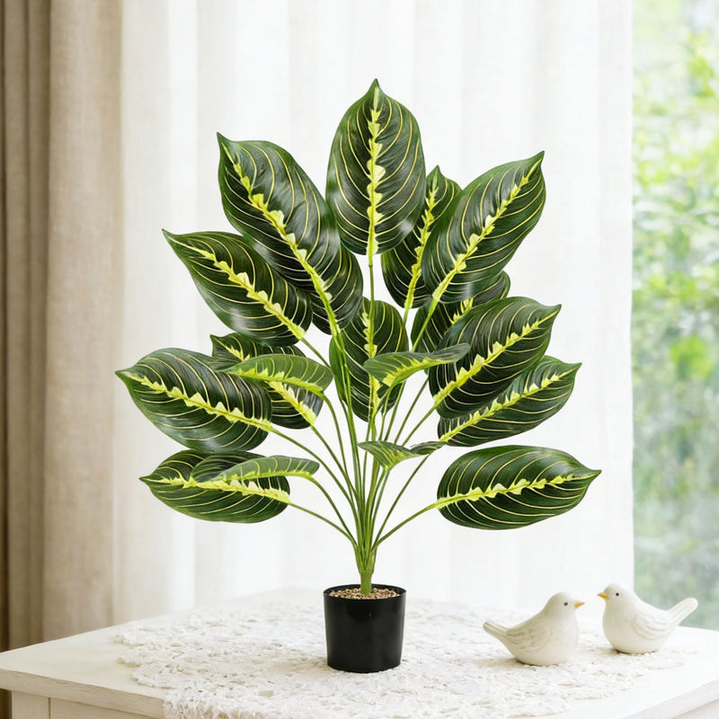 Artificial Calathea Plant, 17" Tall Realistic Fake Bamboo for Home Decor, Office, Wedding & Commercial Spaces
