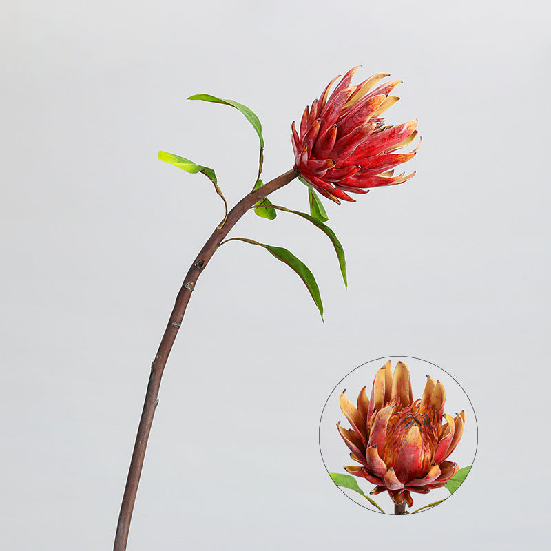 Artificial Protea King Single Stem, 25" Silk-Like Faux Flower for Wedding Centerpieces & Home Decor, Allergy-Friendly