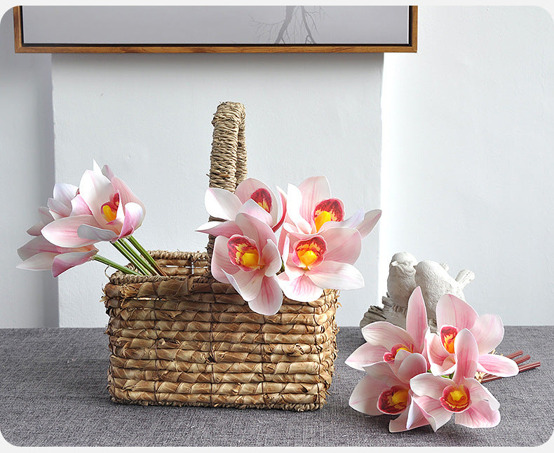 Bouquet de cymbidiums en vrac de 10 pouces, arrangement de fleurs jaunes au toucher réaliste, vente en gros