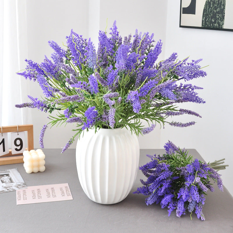 Lavender Artificial Flowers, Set of 6 Stems with 36 Blooms, 19" Tall, Faux Silk for Home Decor, Weddings & Events