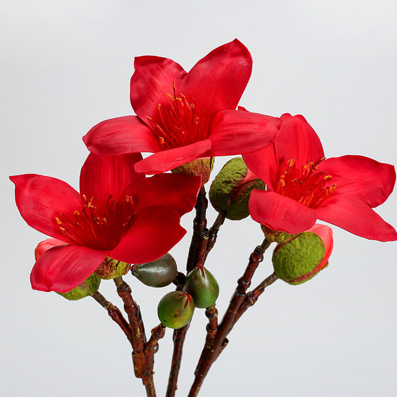 Single Stem Kapok Artificial Flower, 17" Tall with 4 Blooms, Faux Silk for Home Decor, Weddings & Events